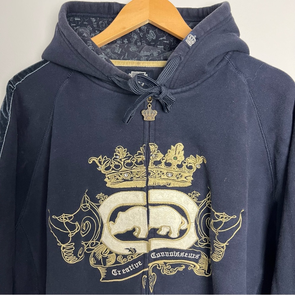 Vintage Y2K ECKO UNLTD Full Zip Hoodie Crown Rhinestones XL
